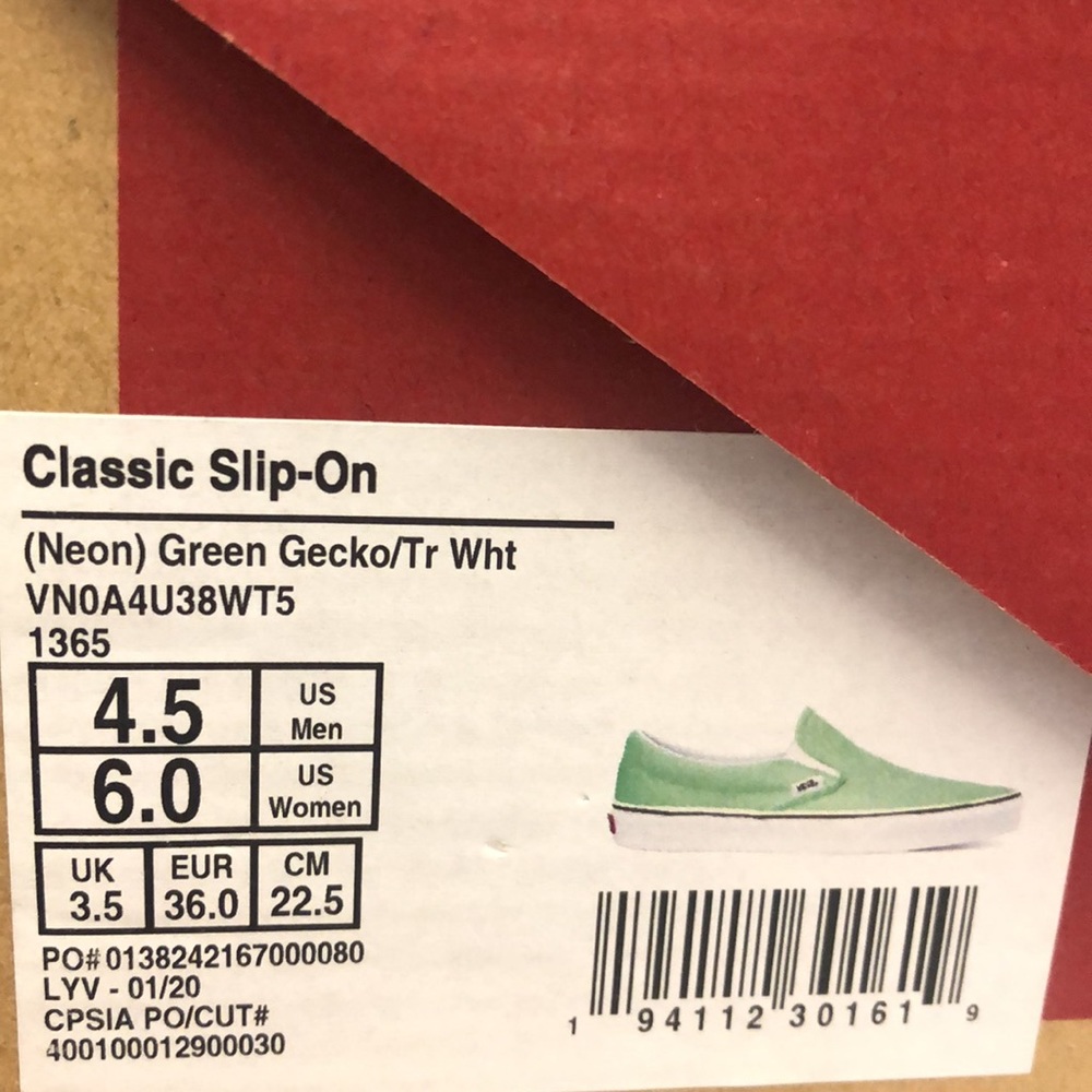 Vans Classic Slip On Neon Green Gecko/White Shoes - Picture 14 of 14